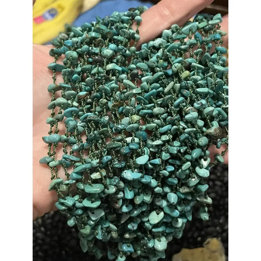 Sterling Silver Layered Multi strand Turquoise Chips Necklace Large Cones Toggle